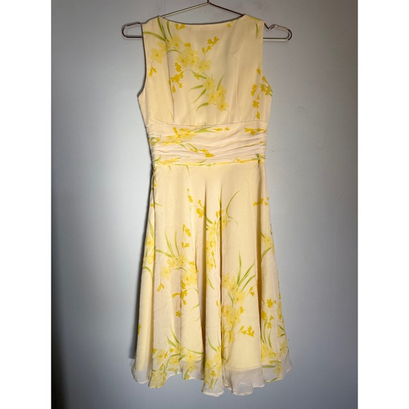 Donna Ricco 4 Petite Yellow Floral mini Dress 4P y2k fairy whimsi romantic silk - Picture 2 of 9